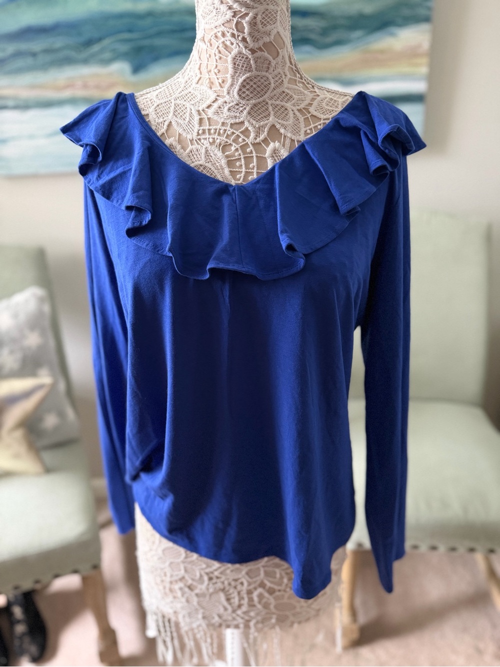 Lilly Pulitzer Ruffled V-Neck Long Sleeve Top - Royal Blue